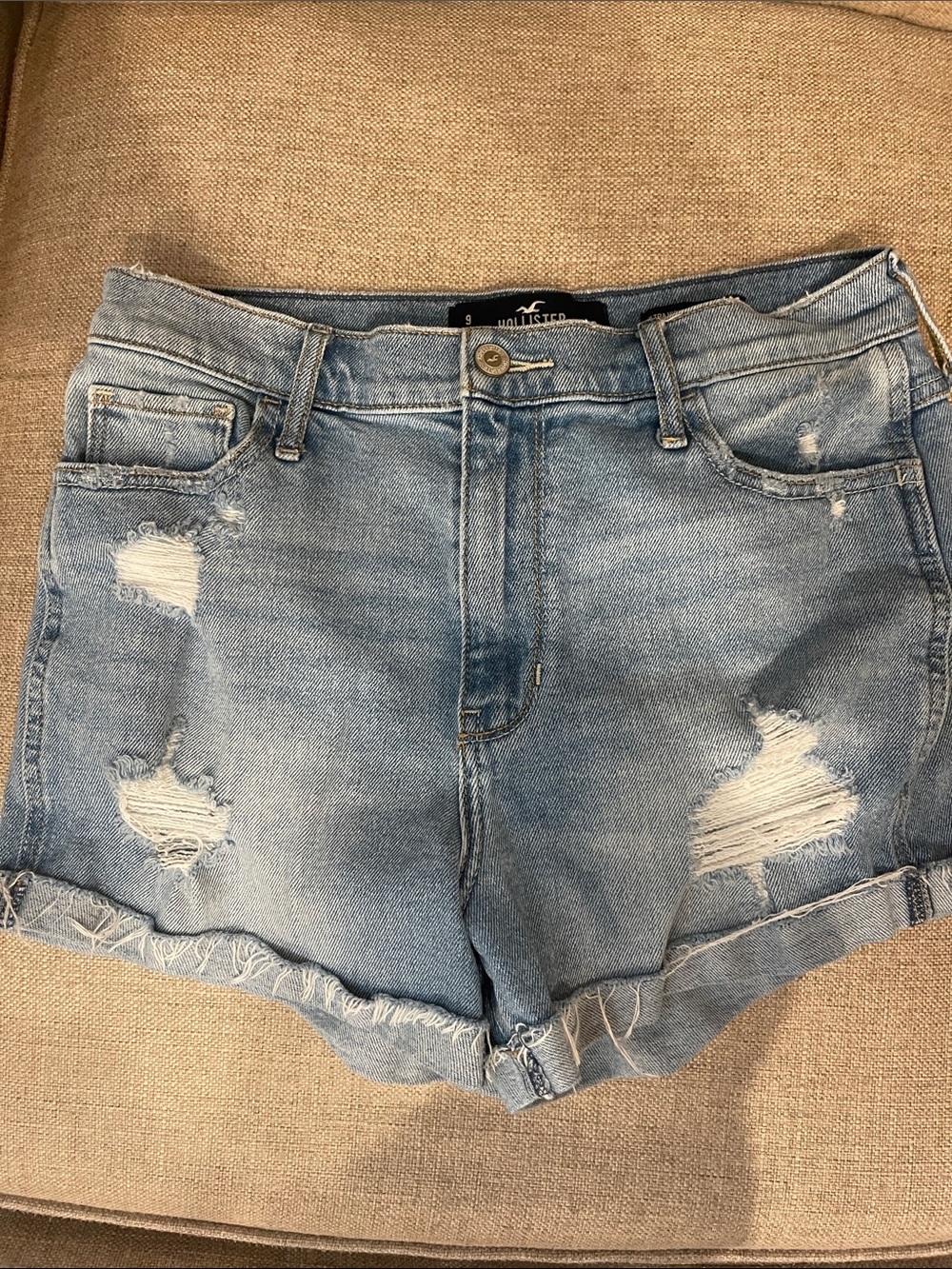 Hollister Light Blue Distressed Denim Shorts